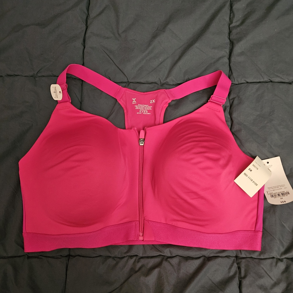 Women's Pink Zip-Front Sports Bra